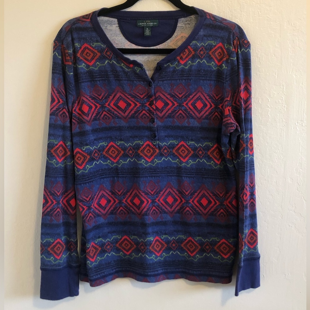 Lauren Ralph Lauren Jeans Co. Aztec Long Sleeve Rustic Henley SZ XL